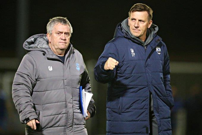 Tony Pennock and Gary Rees are happy with the win against Bala Town on Friday night